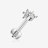 Implant Grade Titanium OneFit Threadless Rising Sun Sparkle Flat Back Stud Labret-Clear Gem