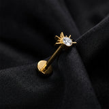 Detail View 1 of Implant Grade Titanium OneFit Threadless Golden Rising Sun Sparkle Flat Back Stud Labret-Clear Gem