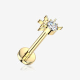 Implant Grade Titanium OneFit Threadless Golden Rising Sun Sparkle Flat Back Stud Labret-Clear Gem