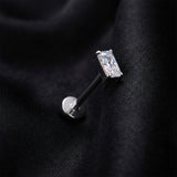 Detail View 1 of Implant Grade Titanium OneFit Threadless Prong Set Rectangle Gem Flat Back Stud Labret-Clear Gem