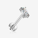 Implant Grade Titanium OneFit Threadless Prong Set Rectangle Gem Flat Back Stud Labret-Clear Gem
