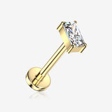 Implant Grade Titanium OneFit Threadless Golden Prong Set Rectangle Gem Flat Back Stud Labret-Clear Gem