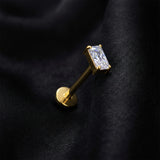 Detail View 1 of Implant Grade Titanium OneFit Threadless Golden Prong Set Rectangle Gem Flat Back Stud Labret-Clear Gem