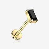 Implant Grade Titanium OneFit Threadless Golden Prong Set Rectangle Gem Flat Back Stud Labret-Black