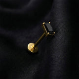 Detail View 1 of Implant Grade Titanium OneFit Threadless Golden Prong Set Rectangle Gem Flat Back Stud Labret-Black