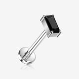 Implant Grade Titanium OneFit Threadless Prong Set Rectangle Gem Flat Back Stud Labret-Black