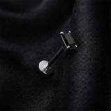Detail View 1 of Implant Grade Titanium OneFit Threadless Prong Set Rectangle Gem Flat Back Stud Labret-Black