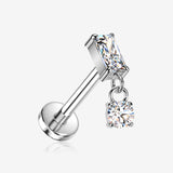 Implant Grade Titanium OneFit Threadless Prong Set Rectangle Gem Dangle Flat Back Stud Labret-Clear Gem