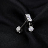 Detail View 1 of Implant Grade Titanium OneFit Threadless Prong Set Rectangle Gem Dangle Flat Back Stud Labret-Clear Gem