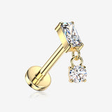 Implant Grade Titanium OneFit Threadless Golden Prong Set Rectangle Gem Dangle Flat Back Stud Labret-Clear Gem
