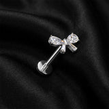 Detail View 1 of Implant Grade Titanium OneFit Threadless Brilliant Sparkle Bow-Tie Flat Back Stud Labret-Clear Gem