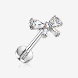 Implant Grade Titanium OneFit Threadless Brilliant Sparkle Bow-Tie Flat Back Stud Labret-Clear Gem