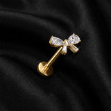Detail View 1 of Implant Grade Titanium OneFit Threadless Golden Brilliant Sparkle Bow-Tie Flat Back Stud Labret-Clear Gem
