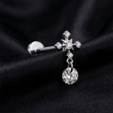 Detail View 1 of Implant Grade Titanium OneFit Threadless Orbital Cross Sparkle Dangle Flat Back Stud Labret-Clear Gem