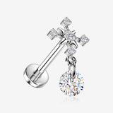 Implant Grade Titanium OneFit Threadless Orbital Cross Sparkle Dangle Flat Back Stud Labret-Clear Gem