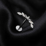Detail View 1 of Implant Grade Titanium OneFit Threadless Divine Floral Arc Sparkle Flat Back Stud Labret-Clear Gem