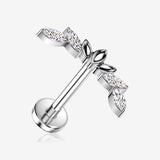 Implant Grade Titanium OneFit Threadless Divine Floral Arc Sparkle Flat Back Stud Labret-Clear Gem