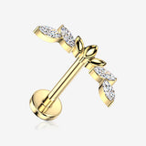 Implant Grade Titanium OneFit Threadless Golden Divine Floral Arc Sparkle Flat Back Stud Labret-Clear Gem