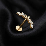Detail View 1 of Implant Grade Titanium OneFit Threadless Golden Divine Floral Arc Sparkle Flat Back Stud Labret-Clear Gem