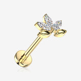 Implant Grade Titanium OneFit Threadless Golden Blossom Sparkle Floral Arch Flat Back Stud Labret-Clear Gem