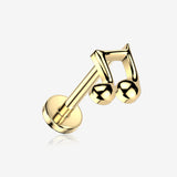 Implant Grade Titanium OneFit Threadless Golden Quaver Music Note Flat Back Stud Labret
