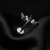 Detail View 1 of Implant Grade Titanium OneFit Threadless Triple Thorned Crown Sparkle Flat Back Stud Labret-Clear Gem/Black