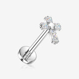 Implant Grade Titanium OneFit Threadless Sparkle Cross Flat Back Stud Labret-Clear Gem