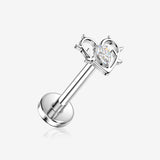 Implant Grade Titanium OneFit Threadless Sparkle Thorned Heart Flat Back Stud Labret-Clear Gem