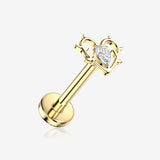 Implant Grade Titanium OneFit Threadless Golden Sparkle Thorned Heart Flat Back Stud Labret-Clear Gem