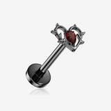 Implant Grade Titanium OneFit Threadless Blackline Sparkle Thorned Heart Flat Back Stud Labret-Red