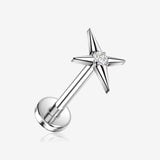 Implant Grade Titanium OneFit Threadless North Star Sparkle Polaris Flat Back Stud Labret-Clear Gem