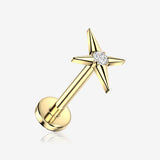 Implant Grade Titanium OneFit Threadless Golden North Star Sparkle Polaris Flat Back Stud Labret-Clear Gem