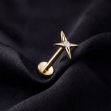 Detail View 1 of Implant Grade Titanium OneFit Threadless Golden North Star Sparkle Polaris Flat Back Stud Labret-Clear Gem