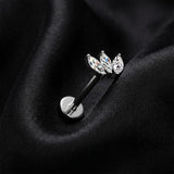 Detail View 1 of Implant Grade Titanium OneFit Threadless Triple Marquise Floral Sparkle Flat Back Stud Labret-Clear Gem