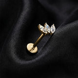 Detail View 1 of Implant Grade Titanium OneFit Threadless Golden Triple Marquise Floral Sparkle Flat Back Stud Labret-Clear Gem