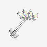 Implant Grade Titanium OneFit Threadless Tetra Marquise Floral Sparkle Flat Back Stud Labret-Aurora Borealis