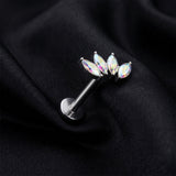 Detail View 1 of Implant Grade Titanium OneFit Threadless Tetra Marquise Floral Sparkle Flat Back Stud Labret-Aurora Borealis