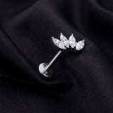 Detail View 1 of Implant Grade Titanium OneFit Threadless Tetra Marquise Floral Sparkle Flat Back Stud Labret-Clear Gem