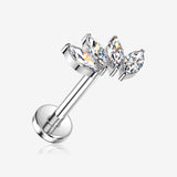 Implant Grade Titanium OneFit Threadless Tetra Marquise Floral Sparkle Flat Back Stud Labret-Clear Gem