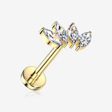 Implant Grade Titanium OneFit Threadless Golden Tetra Marquise Floral Sparkle Flat Back Stud Labret-Clear Gem