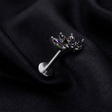 Detail View 1 of Implant Grade Titanium OneFit Threadless Tetra Marquise Floral Sparkle Flat Back Stud Labret-Vitrail Medium