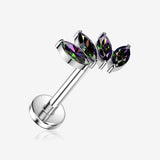 Implant Grade Titanium OneFit Threadless Tetra Marquise Floral Sparkle Flat Back Stud Labret-Vitrail Medium