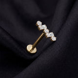 Detail View 1 of Implant Grade Titanium OneFit Threadless Golden ZigZag Sparkle Overload Flat Back Stud Labret-Clear Gem