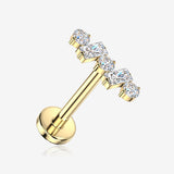 Implant Grade Titanium OneFit Threadless Golden ZigZag Sparkle Overload Flat Back Stud Labret-Clear Gem