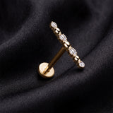Detail View 1 of Implant Grade Titanium OneFit Threadless Golden Sparkle Bubble Bar Top Flat Back Stud Labret-Clear Gem