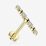Implant Grade Titanium OneFit Threadless Golden Sparkle Bubble Bar Top Flat Back Stud Labret-Clear Gem