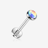 Implant Grade Titanium OneFit Threadless Iridescent Stone Top Flat Back Stud Labret-Blue