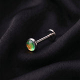 Detail View 1 of Implant Grade Titanium OneFit Threadless Iridescent Stone Top Flat Back Stud Labret-Green
