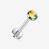 Implant Grade Titanium OneFit Threadless Iridescent Stone Top Flat Back Stud Labret-Green