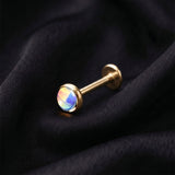 Detail View 1 of Implant Grade Titanium OneFit Threadless Golden Iridescent Stone Top Flat Back Stud Labret-Blue